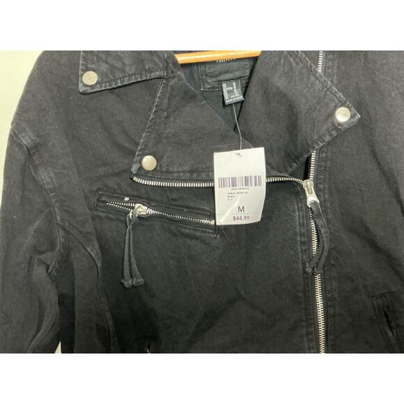 Forever 21 Faux Suede Motorcycle Jacket Black Medium Crosszipped - Picture 4 of 8
